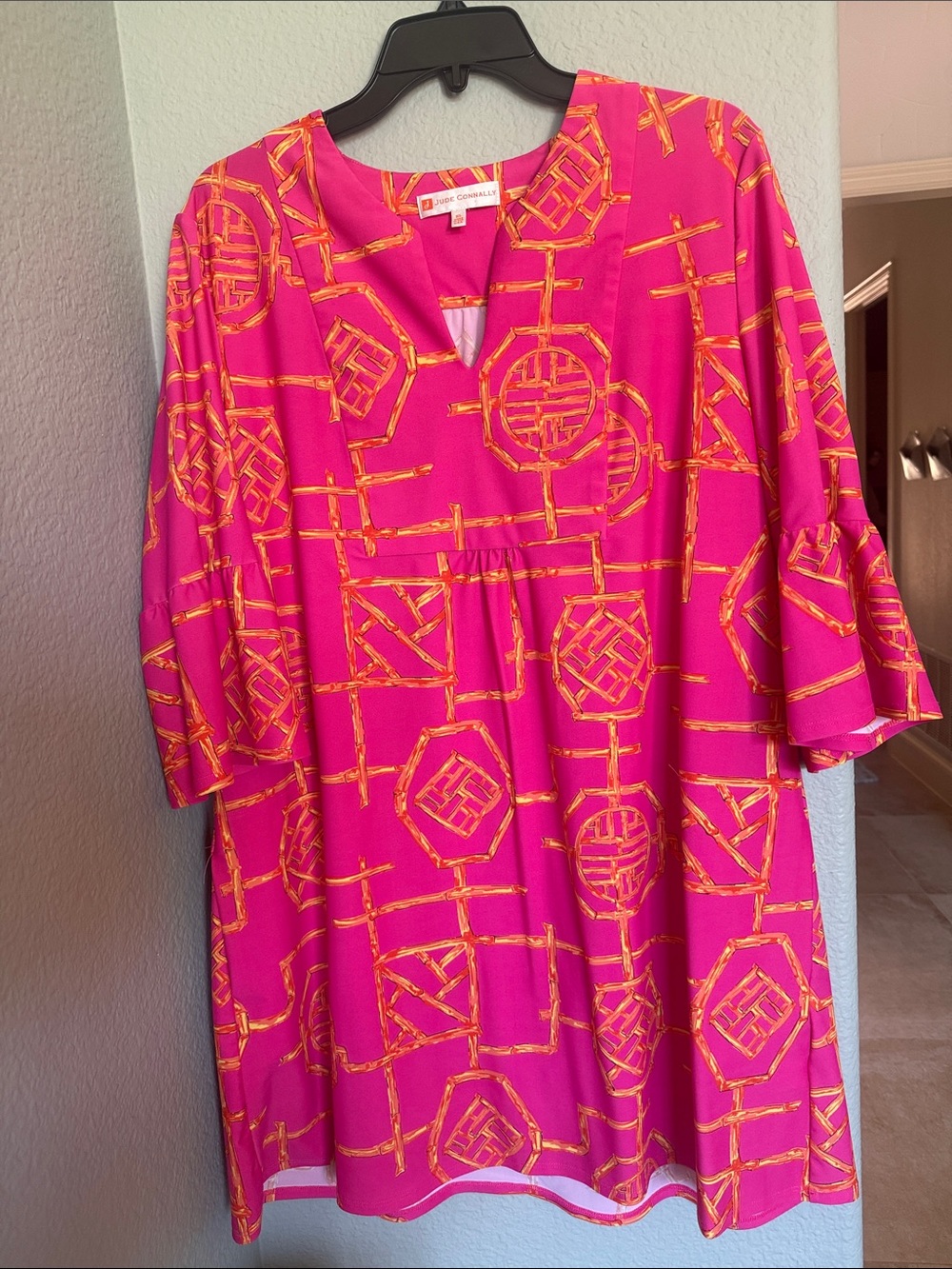 Jude Connally Hot Pink Dress with Orange Geometric Print